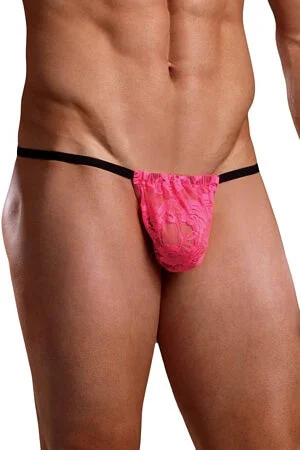 Solid - color men's thongs in simple huesHot Pink Lace Posing Strap