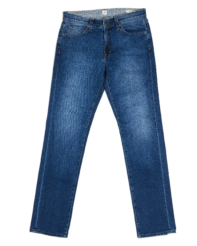 Men's Distressed Jeans with Patches for a Retro and DIY - Inspired AppearanceNo 30 Modern Fit Sweet Suprema Flex