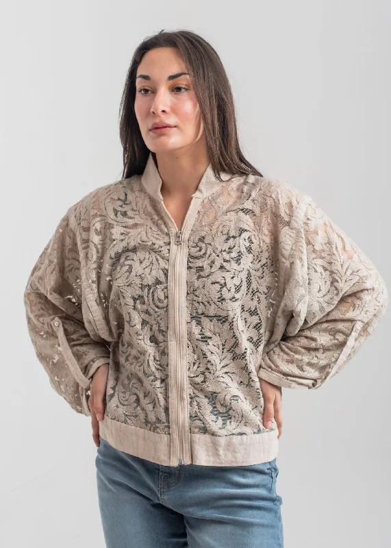 Men's Jeans with a Button - Fly for a Traditional and Classic AestheticBeige Zip Up Lace Blouse