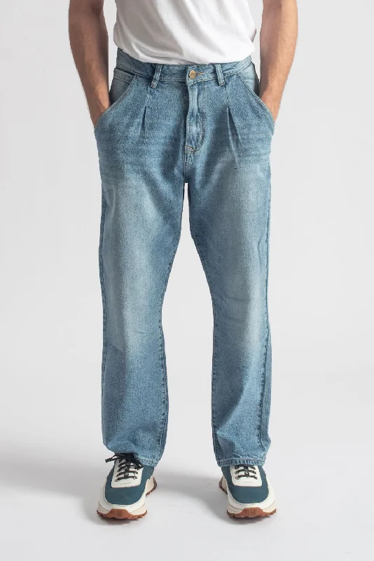 Men's Jeans with an Elastic Waistband for Ultimate ComfortBlue Urban Pleat Relaxed Jeans