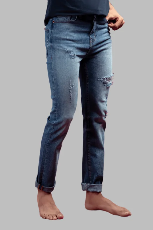 Men's Slim Fit Stretch Jeans in Dark Wash for a Modern and Comfortable LookStretchable Slim Fit With Ripped Jeans (Light Blue) ( CARDENAS )
