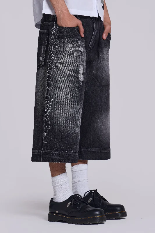 Plus Size Men's Relaxed Fit Jeans with a Faded Wash for a Vintage - Inspired LookCrystalline Jorts