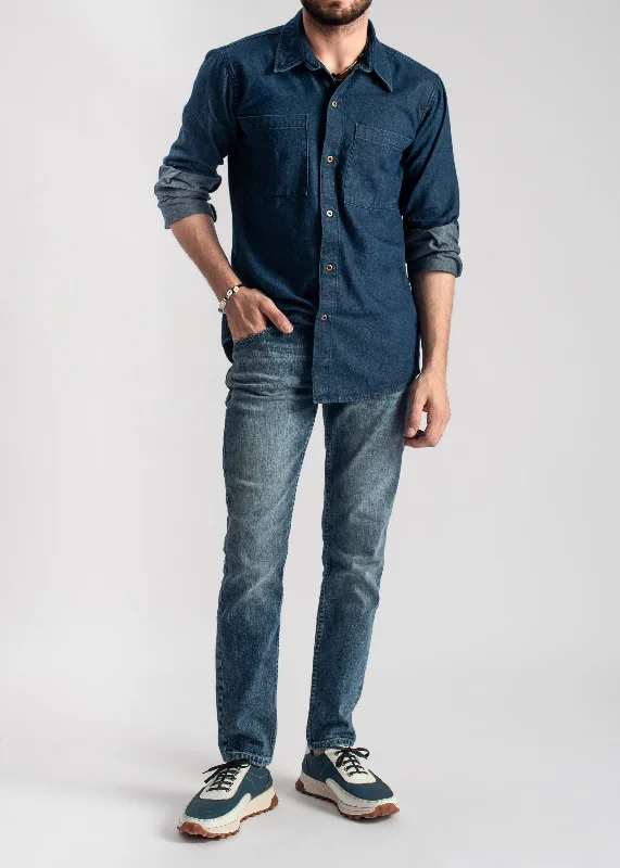 Men's Colored Jeans in Burgundy for a Bold and Fashion - Forward LookDark Blue 2 pocket Denim Shirt