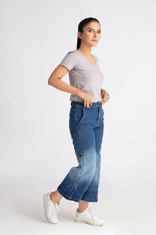 Men's Jeans with a Frayed Hem for a Casual and Effortless StyleDenim Culottes - with Shaded Bottoms