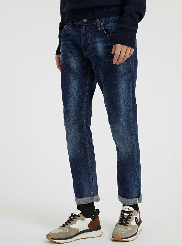 Men's Jeans with a Zip - Off Lower Leg for Convertible StyleEco Low Rise Slim Tapered Denim Jeans In Meadow Selvedge Wash