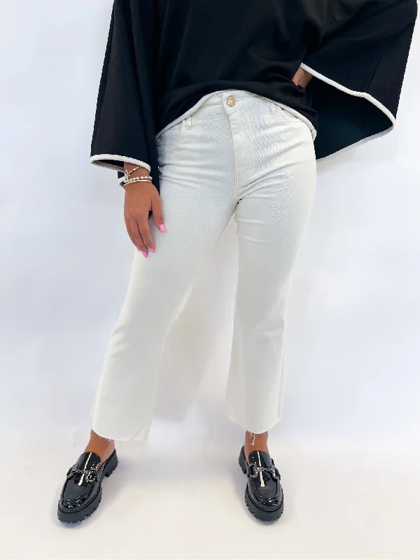 Plus Size Men's Relaxed Fit Jeans with a Tapered Leg for a Laid - Back VibeEcru Kelsey High Rise Ankle Flare