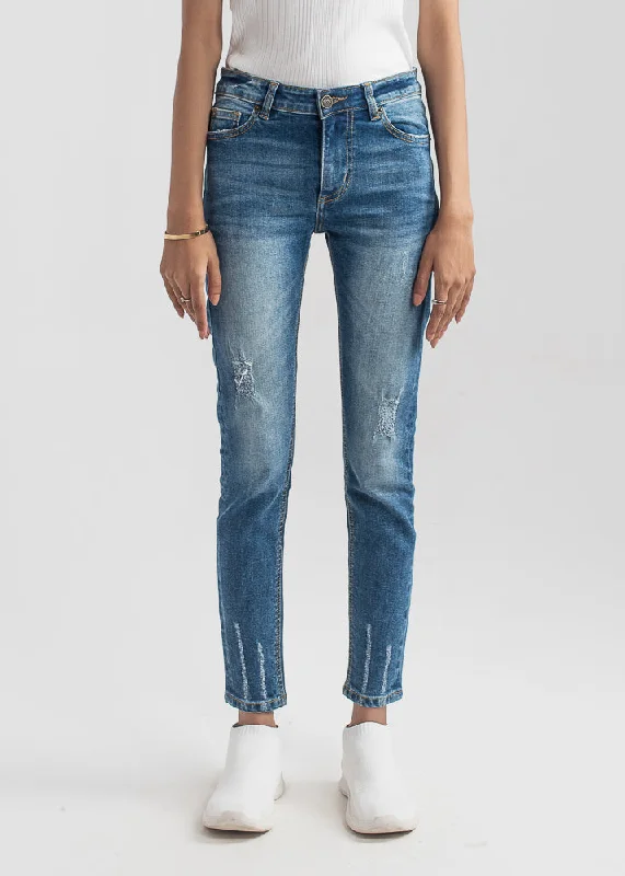 Men's Colored Jeans in Burgundy for a Bold and Fashion - Forward LookMid Rise Stretchable Ripped Jeans (Midnight Blue) ( FOXTROT )