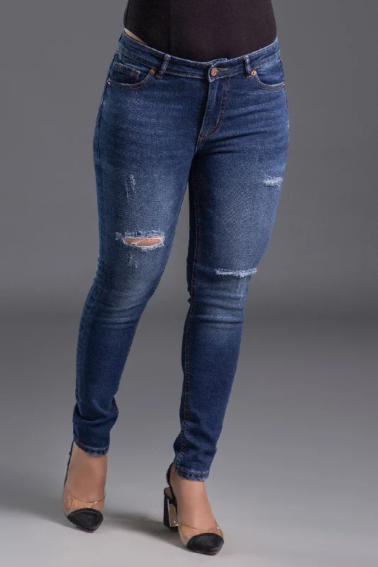 Plus Size Men's Straight Leg Jeans with Reinforced Knees for DurabilityMid Rise Stretchable Ripped Jeans (Yale Blue) ( INDIE POP )