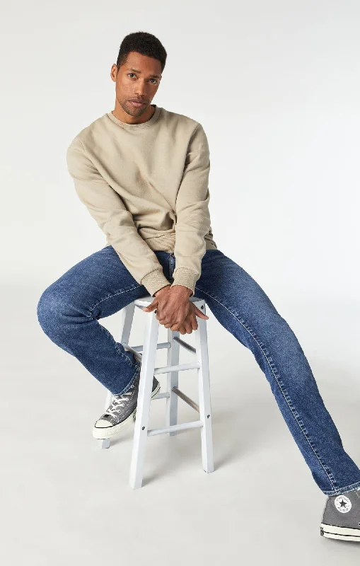 Men's Distressed Jeans with Patches for a Retro and DIY - Inspired AppearanceJAKE SLIM LEG IN DARK SKY ATHLETIC