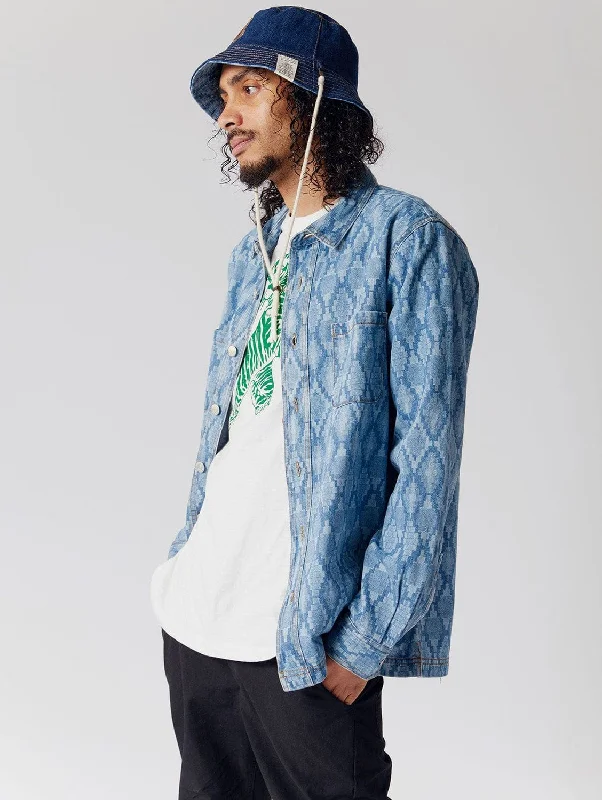 Men's Distressed Jeans with Patches for a Retro and DIY - Inspired AppearanceJean Organic Cotton Denim Overshirt | Retrograde