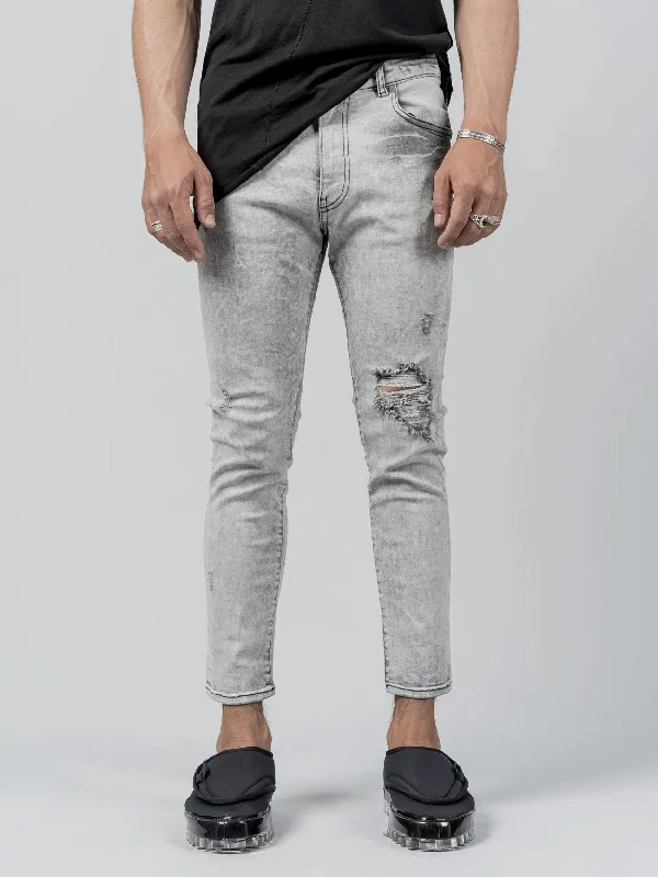 Men's Ripped Skinny Jeans in Acid Wash for an Edgy and Punk - Inspired StyleDENIM