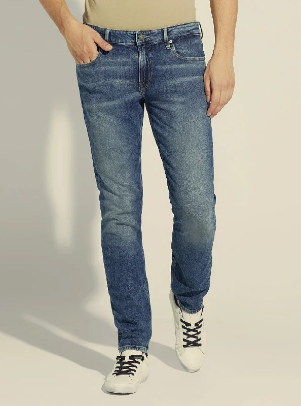 Men's Colored Jeans in Burgundy for a Bold and Fashion - Forward LookMid-Rise Slim Tapered Denim Jeans In Hitch Wash