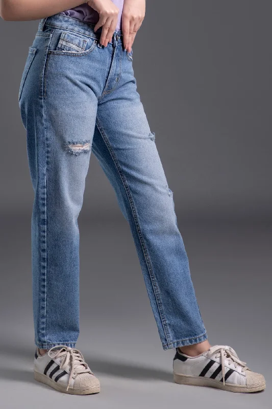 Plus Size Men's Bootcut Jeans with a Belt Loop Upgrade for a Stylish TouchRipped Boyfriend Jeans (Light Blue) (Milkyway )