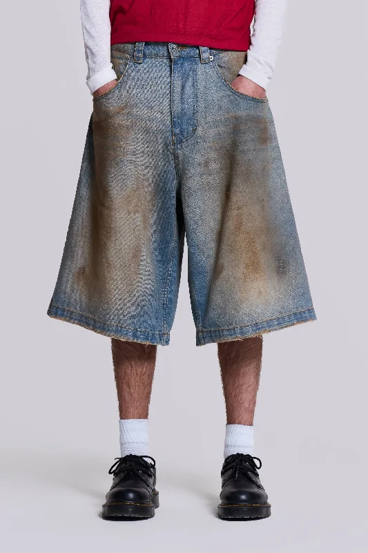 Plus Size Men's Relaxed Fit Jeans with a Faded Wash for a Vintage - Inspired LookMud Wash Colossus Jorts