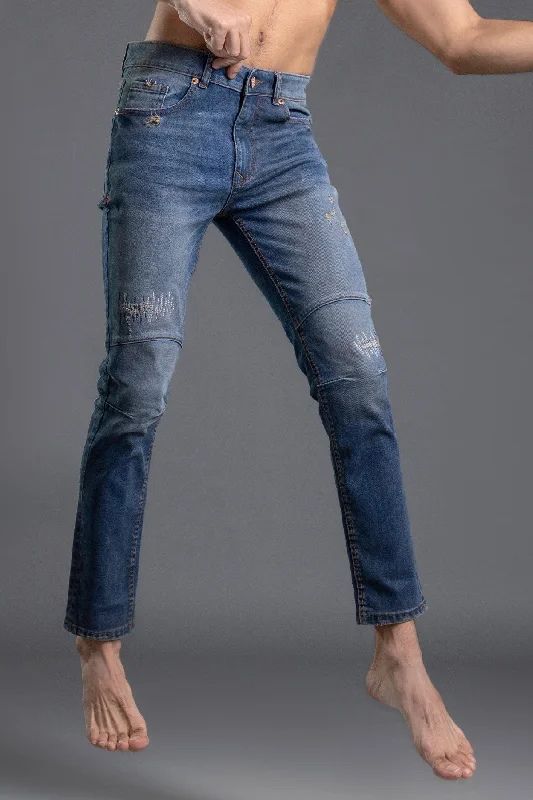 Plus Size Men's Relaxed Fit Jeans with a Faded Wash for a Vintage - Inspired LookStretchable Skinny Biker Jeans (Blue)