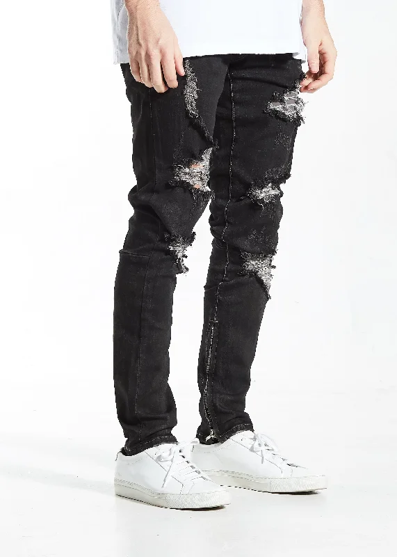 Men's Jeans with a Zip - Off Lower Leg for Convertible StylePacific Denim (Black on Black)