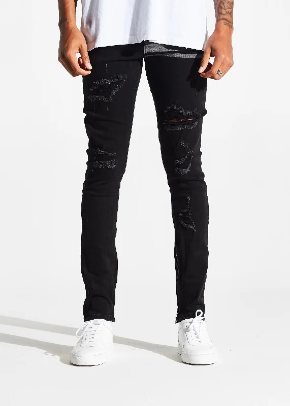 Men's Jeans with a Cargo - Inspired Knee Pocket for Extra StoragePacific Denim (Jet Black) Men's Jeans with a Cargo - Inspired Knee Pocket for Extra StoragePacific Denim (Jet Black)