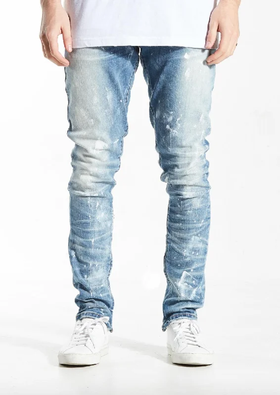 Men's Distressed Jeans with Patches for a Retro and DIY - Inspired AppearancePacific Denim (Vintage Stone)