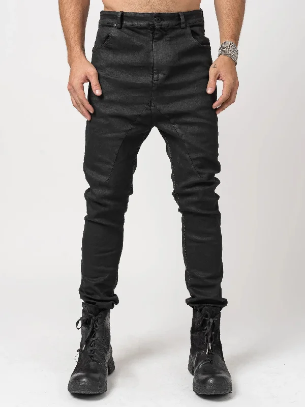 Men's Jeans with a Frayed Hem for a Casual and Effortless StyleLow Crotch Jeans with Leather Effect