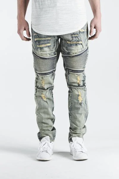 Men's Low - Rise Jeans in a Light Wash for a Casual and Youthful LookPete Biker Denim (Light Vintage)