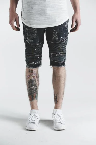 Plus Size Men's Bootcut Jeans with a Relaxed Waist for a Classic and Comfortable FitPete Biker Denim Shorts (Black Paint)