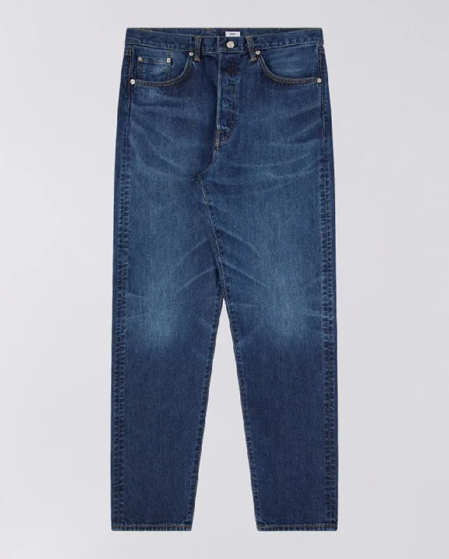 Men's Straight Leg Raw Denim Jeans for a Minimalist and Durable OptionRegular Taper Kaihara Stretch Denim Mid Blue Dark Used
