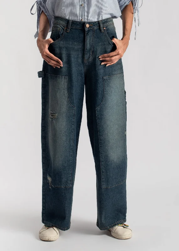 Men's Slim Fit Stretch Jeans in Dark Wash for a Modern and Comfortable LookRustic Blue Women Skater Jeans with Carpenter details