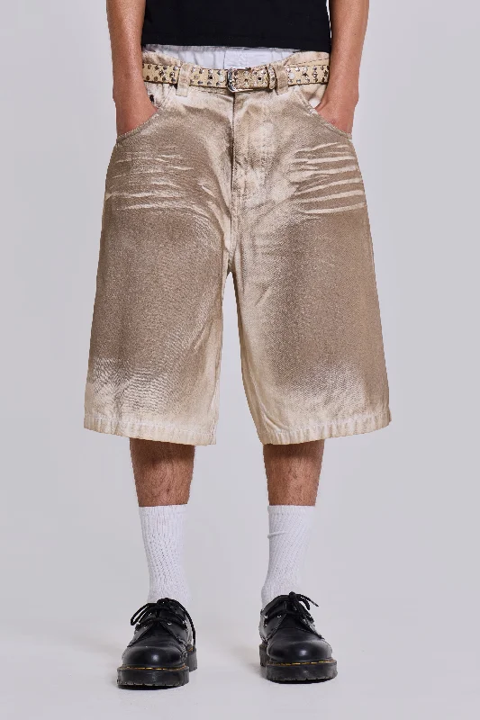 Men's Low - Rise Jeans in a Light Wash for a Casual and Youthful LookSand Oil Wash Colossus Jorts