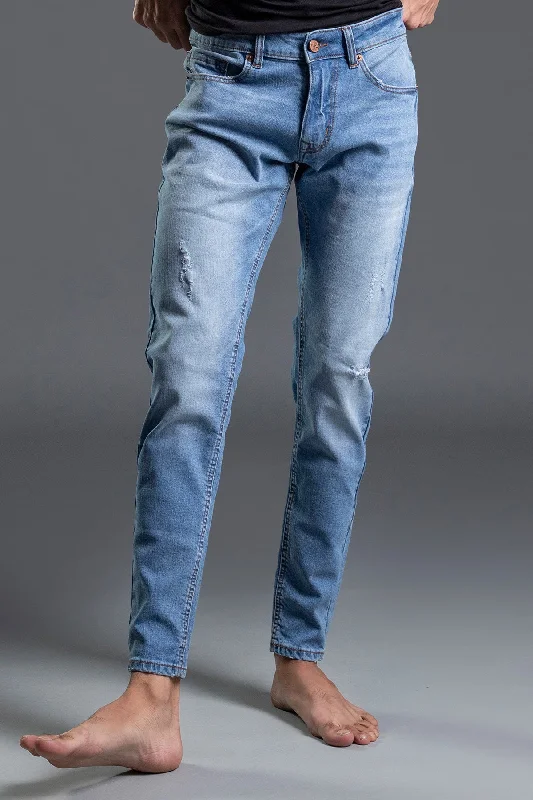 Men's Low - Rise Jeans in a Light Wash for a Casual and Youthful LookSkinny Stretchable Mid Rise Jeans (Ice Blue) ( white water )