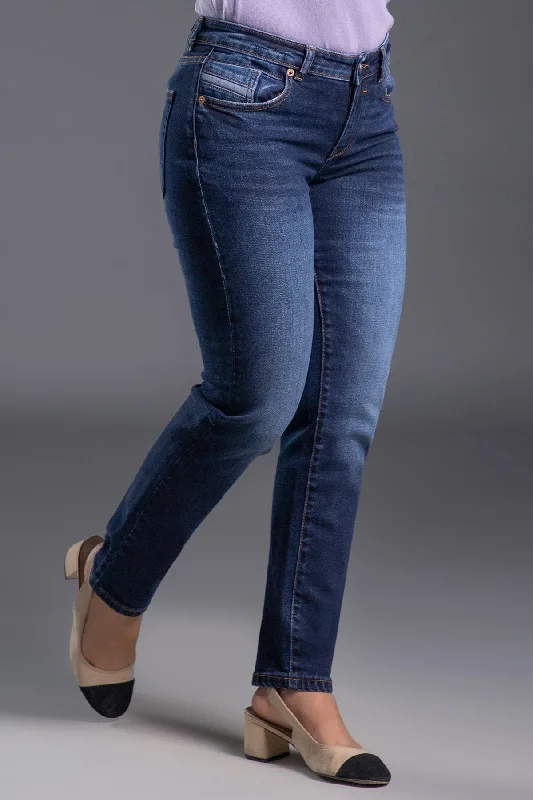 Men's Jeans with a Hidden Coin Pocket for Added ConvenienceSlim-Fit Mid Waist Stretchable Jeans (Blue)