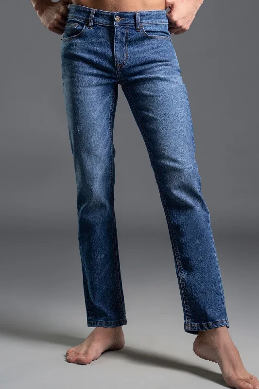 Men's Ripped Skinny Jeans in Acid Wash for an Edgy and Punk - Inspired StyleSlim-Fit Stretchable Denim Jeans (Light Blue) (ROCKFELLER)
