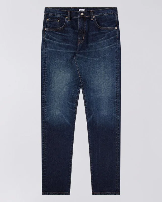 Plus Size Men's Relaxed Fit Jeans with a Faded Wash for a Vintage - Inspired LookSlim Tapered Kaihara Stretch Denim Blue Mid Dark Used