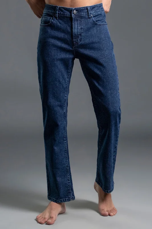 Men's Straight Leg Raw Denim Jeans for a Minimalist and Durable OptionStretchable Straight-Fit Jeans (Dark Blue) ( Marlboro )