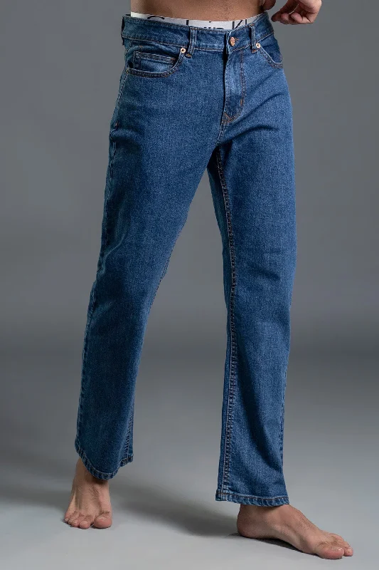 Men's Jeans with a Button - Fly for a Traditional and Classic AestheticStretchable Straight-Fit Jeans (Light Blue) ( Hardliner )