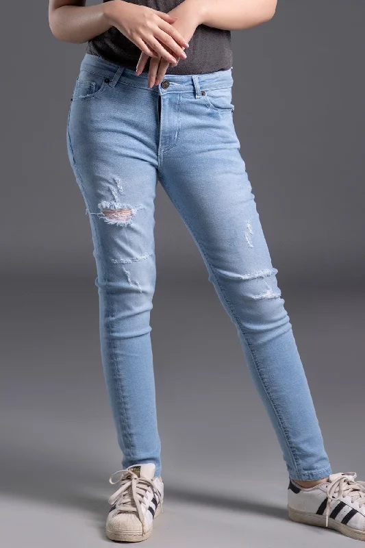 Plus Size Men's Relaxed Fit Jeans with a Tapered Leg for a Laid - Back VibeMid Rise Stretchable Ripped Jeans (Ice Blue)