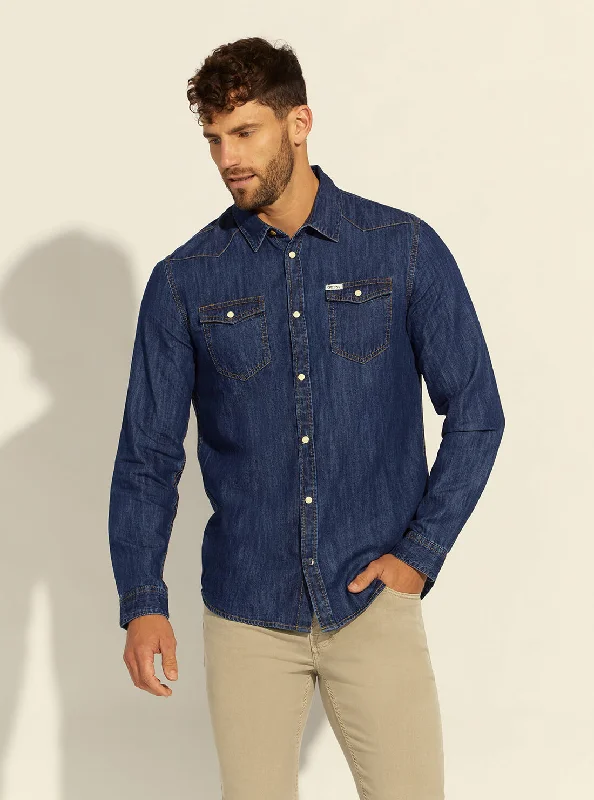Men's Jeans with a Button - Fly for a Traditional and Classic AestheticTahoe Deep Blue Truckee Denim Shirt