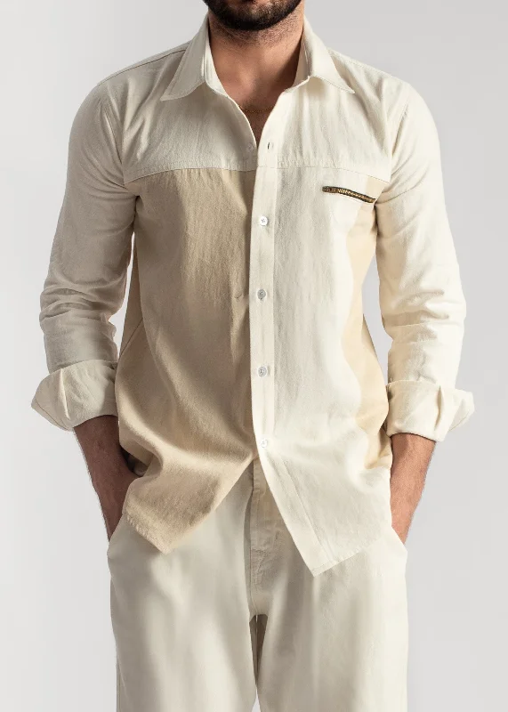 Men's Ripped Skinny Jeans in Acid Wash for an Edgy and Punk - Inspired StyleTwo-tone Beige Denim Shirt