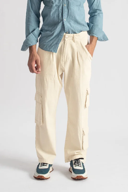 Men's Jeans with a Button - Fly for a Traditional and Classic AestheticUtility Cargo Pants-3 pocket-Ivory