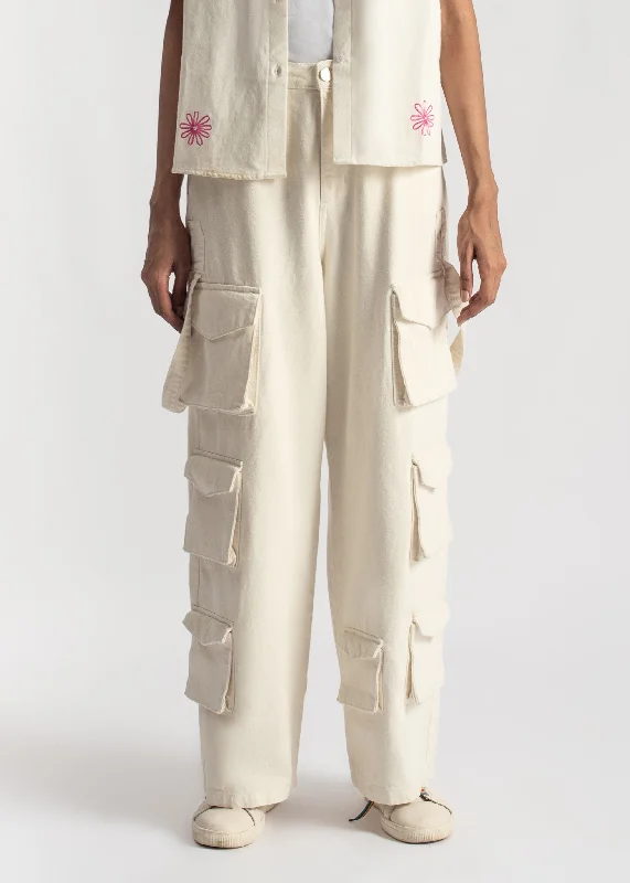 Men's High - Waisted Jeans in a Medium Wash for a Vintage - Style RevivalWhite Multi Pocket Cargo Jeans-Women
