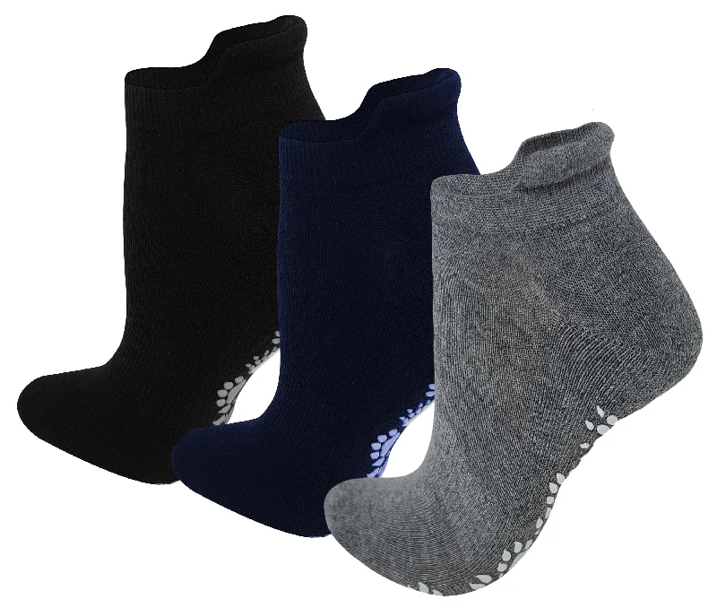 Patterned men's socks with geometric designsLow Cut Cushion Socks with Grips | Non-Slip Yoga Pilates Ballet | Unisex (3 pairs)