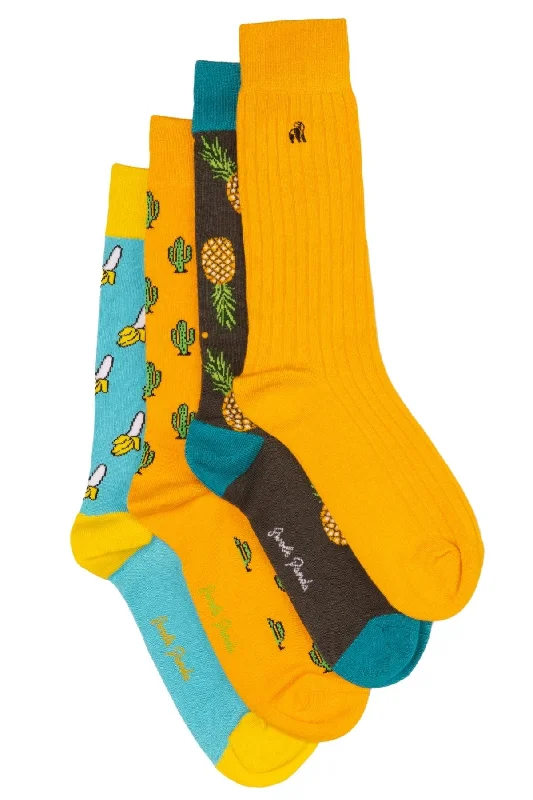Cashmere men's socks for a luxurious feelCactus & Banana Bamboo Sock Bundle - Four Pairs