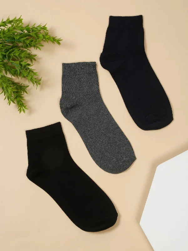 Patterned men's socks with geometric designsMen's Mix (Navy,Grey,Black) Basic Ankle length Socks -Pack of 3