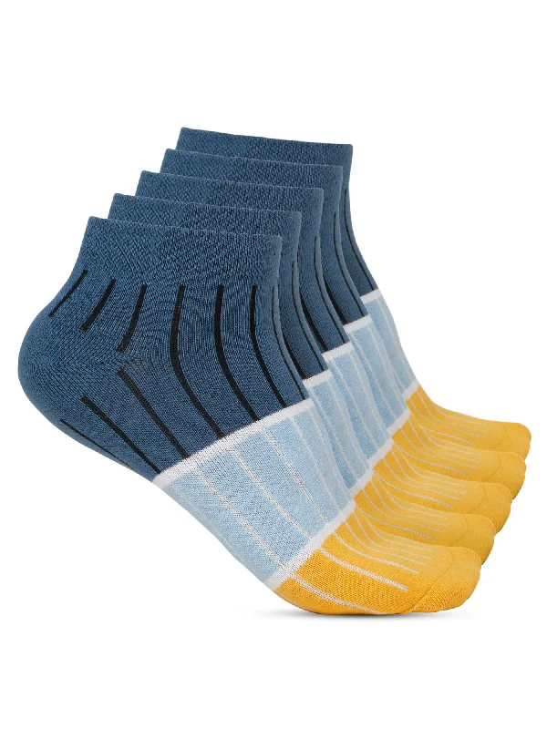 Moisture - wicking men's socks for drynessMen's Blue Fashion Ankle length  Socks -Pack of 5