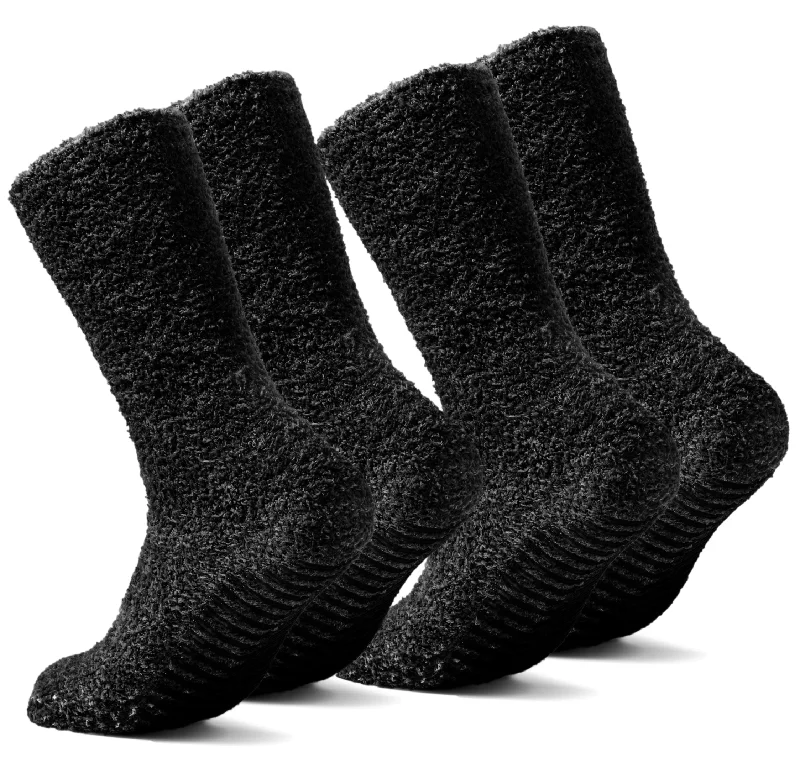 Running men's socks for sports performanceGripjoy Socks Men's Dark Grey Fuzzy Socks with Grips for Men (2 Pair Pack)