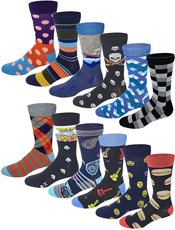 Knee - high men's socks for a vintage styleDress Socks | Assorted Fancy Design | Men's 12 Pairs
