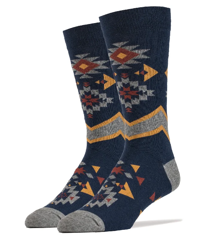 Patterned men's crew socks, like argyle or plaidEast Juniper