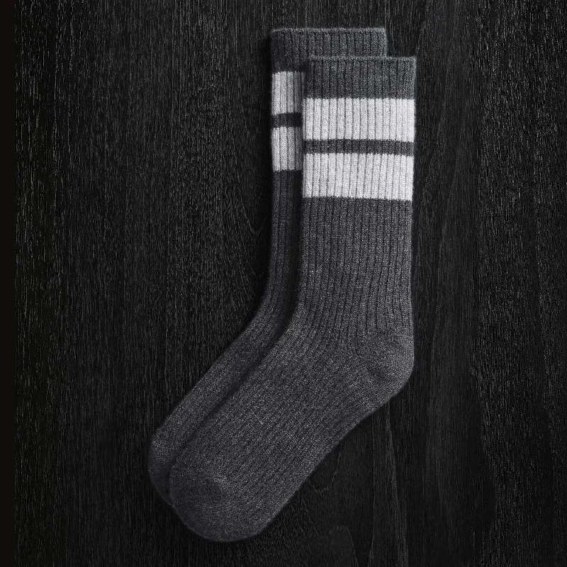 Thermal men's socks for cold climate protectionLong Chunky Cashmere Sock - Coal/Heather Grey