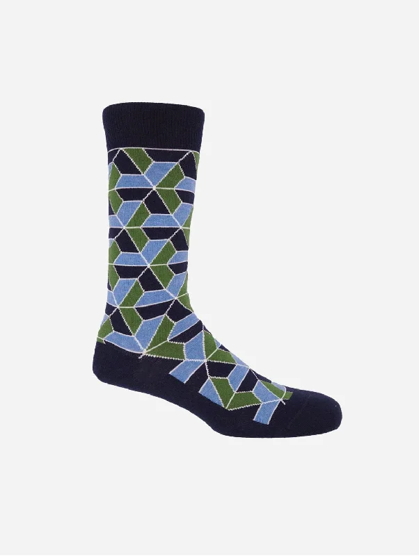 Patterned men's socks with geometric designsVertex Men's Organic Cotton Socks | Navy