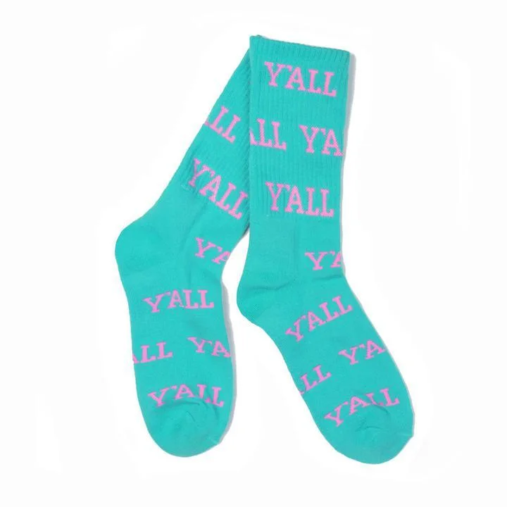 No - show men's socks for wearing with loafersY'All Teal & Pink Socks