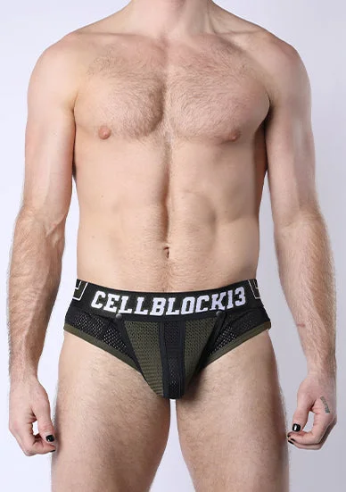 Low - cut men's briefs for a discreet appearanceCellblock 13 Take Down Zipper Brief Green